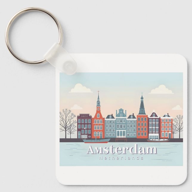 Llavero Amsterdam Países Bajos Damrak Pastel Travel (Anverso)