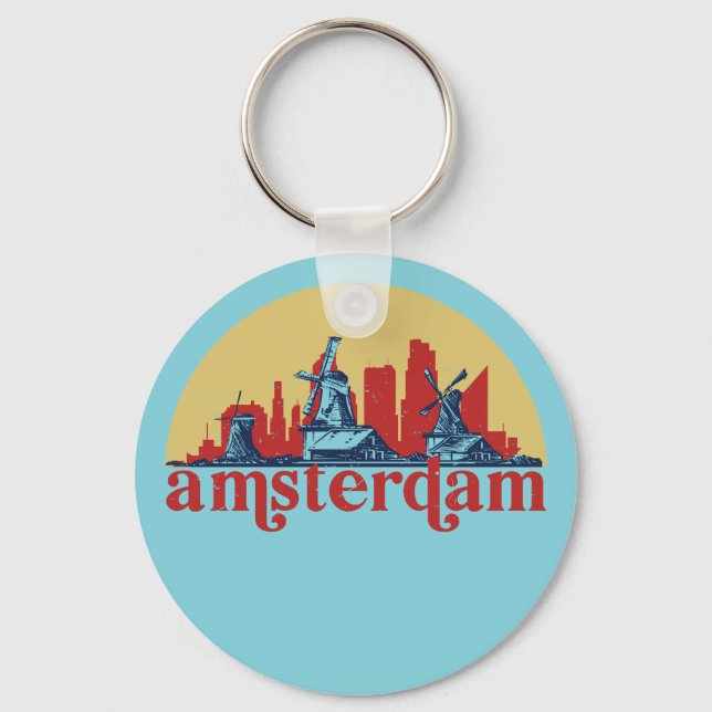 Llavero Ámsterdam Países Bajos Retro City Skyline (Anverso)