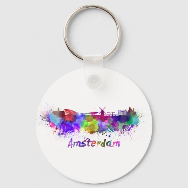 Llavero Amsterdam skyline in watercolor (Anverso)