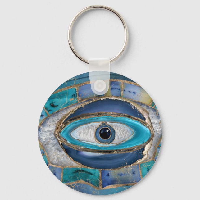 Llavero Amulet de ojos malvados Agate y oro (Anverso)