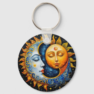 Llavero 🌙 Amuleto de equilibrio del sol y la luna cósmico