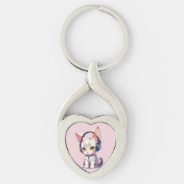 Llavero Amuleto de gatito lindo con auriculares