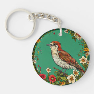 Llavero 🐦 Amuleto de jardín de pájaros Floral Wren 🐦