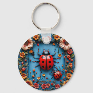 Llavero 🐞 Amuleto de Mariquita Floral 3D para Jardín 🐞