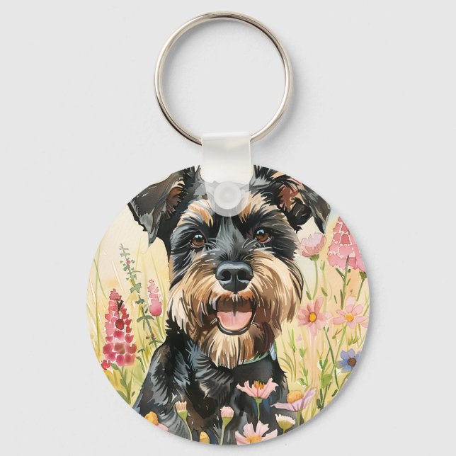 Llavero – Amuleto de perro de acuarela Schnauzer (Anverso)