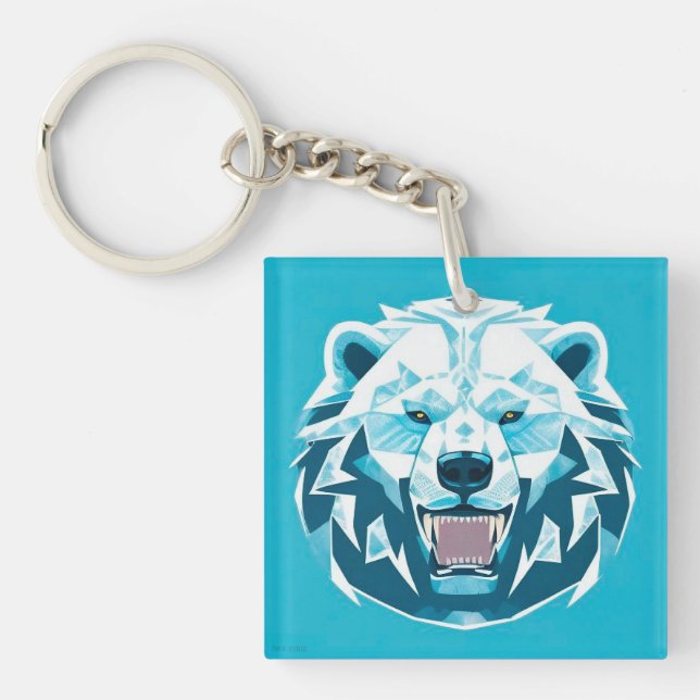 Llavero 🐻 Amuleto de Poder de Oso Polar Geométrico Ártico (Frente)
