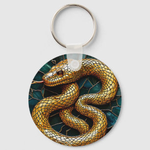 Llavero Amuleto de Vidrio Pintado de Serpiente Dorada