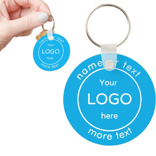 Llavero Añadir el logotipo del negocio de su empresa azul 