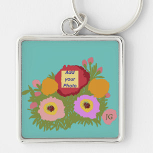 Llavero Añadir el patrón floral fotográfico con el Verde a