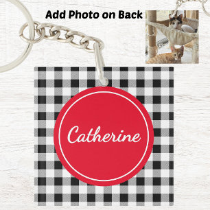 Llavero Añadir foto, Nombre Búfalo Comprobar Acrílico Rojo