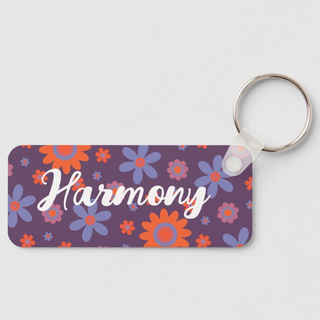 Llavero Añadir nombre feliz Flores retro 70 Daisy Funny Cu (Anverso)