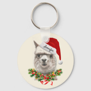 Llavero Añadir su nombre Navidades Santa Llama Keychain