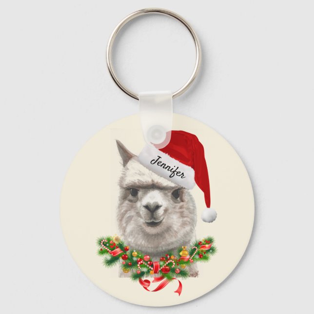 Llavero Añadir su nombre Navidades Santa Llama Keychain (Anverso)