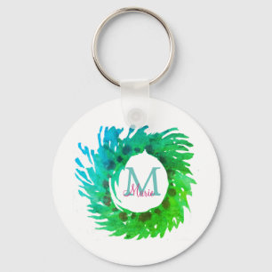 Llavero Añadir una corona verde rosa monogramo