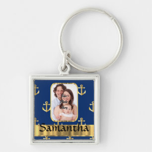 Llavero Ancla náutica del azul y del oro modelada