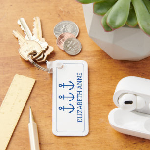 Llavero Ancla náutica simple azul y blanco personalizada