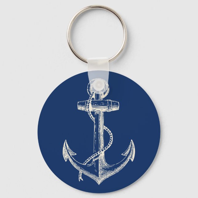 Llavero Ancla Nautical Keychain Gift Navy Blue White (Anverso)