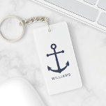 Llavero Anclaje azul de la Marina Náutica y nombre persona<br><div class="desc">Keychain acrílica Minimalista moderna con ancla azul marino con nombre personalizado en azul marino moderno sans serif estilo de fuente sobre fondo blanco. Perfecto como regalo para papá,  padrinos,  regalo de reunión familiar y más.</div>