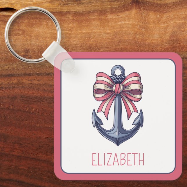 Llavero Anclaje azul náutico con arco de franja roja y bla (Anverso)