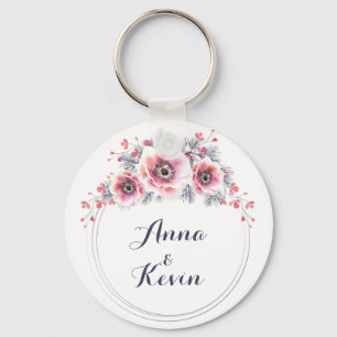Llavero Anémonas blancas y rosas, flores.