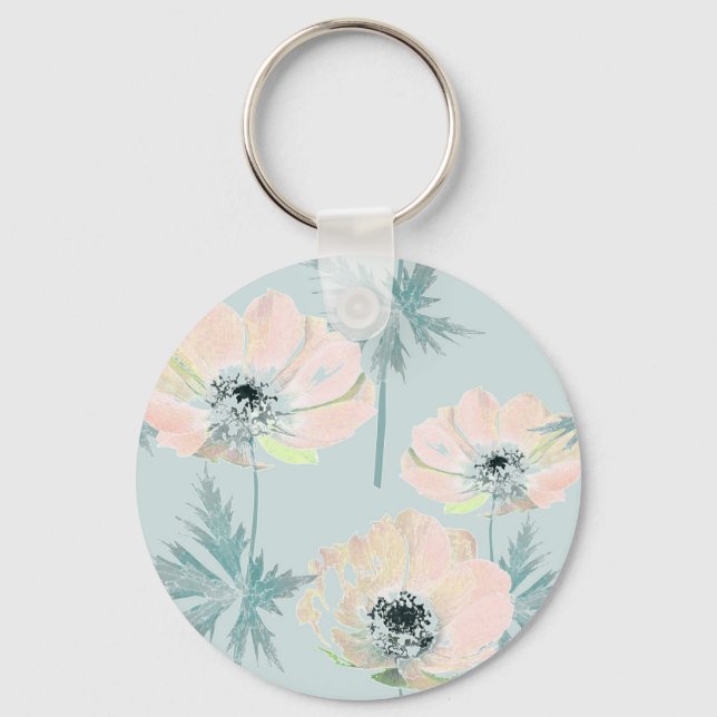Llavero Anémonas rosas delgadas. (Anverso)