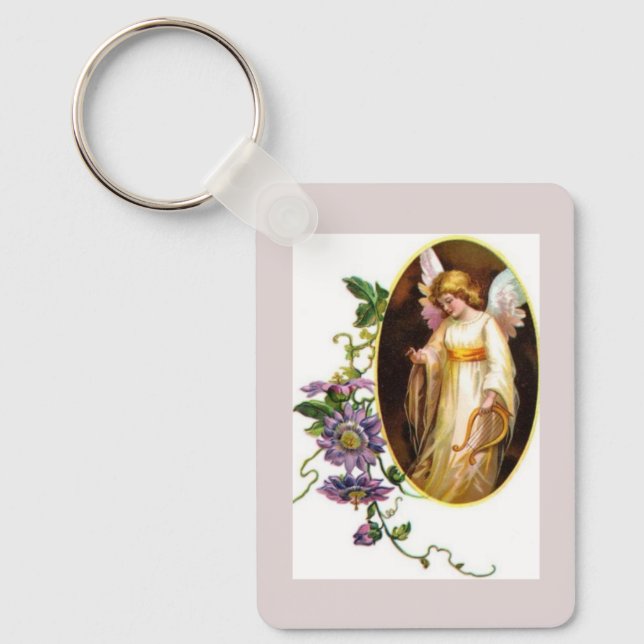 Llavero Ángel con arpa y flores de clemátide (Anverso)