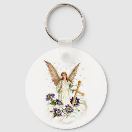 Llavero Ángel Con Flores Cruzadas Y Clematis