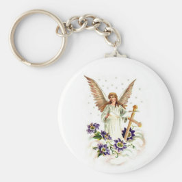 Llavero Ángel Con Flores Cruzadas Y Clematis