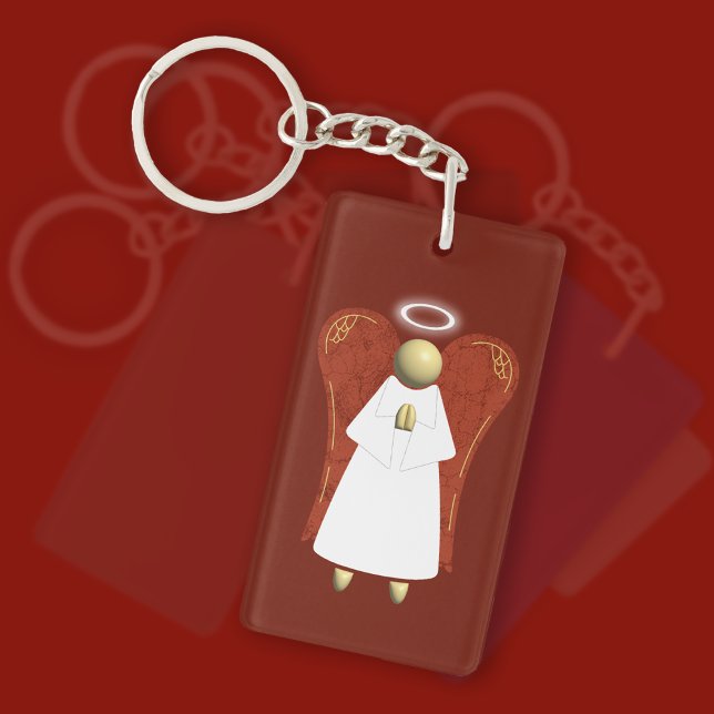 Llavero Ángel de la Guardia Asiática, rojo (doble cara) (Asian Guardian Angel Keyring)