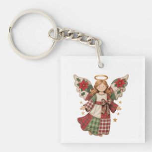 Llavero Ángel de Navidad con Estrellas Doradas