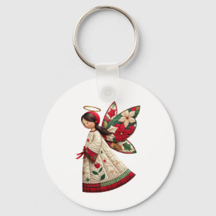 Llavero Ángel de Navidad con flores festivas