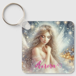Llavero Ángel de nieve festivo y femenino con acuarela eté