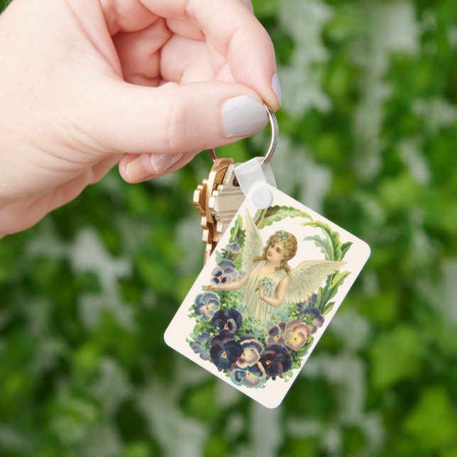 Llavero Ángel de Pascua victoriano con flores de púrpura (Mano)