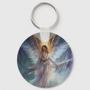 Llavero Ángel de Protección en Acuarela Azul Claro