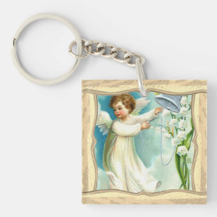 Llavero Ángel del bebé con una Campana Azul
