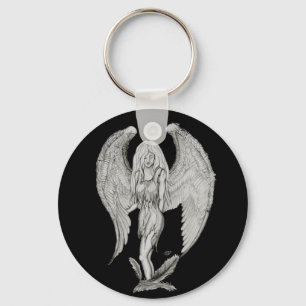 Llavero Ángel Diseño en blanco y negro