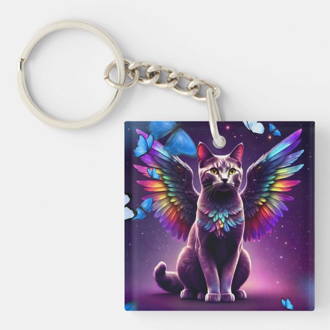 Llavero Ángel Gato Arcoíris (Frente)