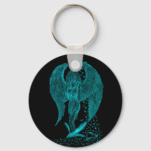 Llavero Ángel, perdido en el pensamiento, diseño blanco y
