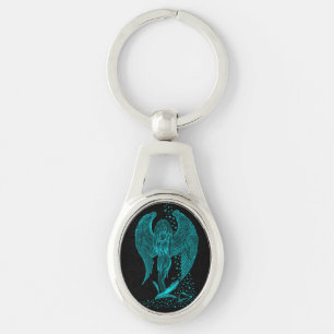Llavero Ángel, perdido en el pensamiento, diseño blanco y