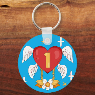 Llavero Angelic Wings Heart With Number One in The middle