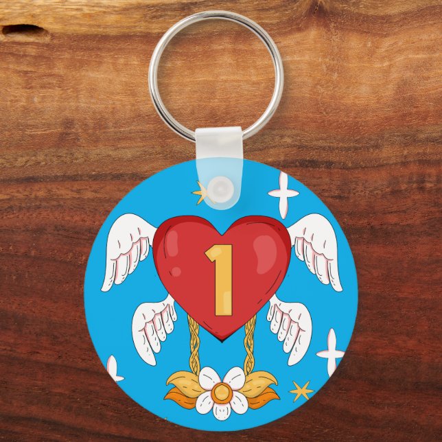 Llavero Angelic Wings Heart With Number One in The middle (Anverso)