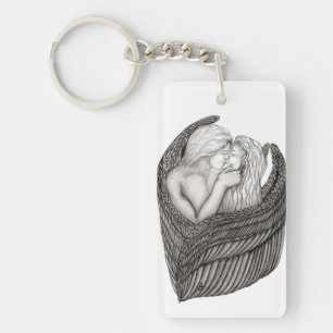 Llavero Angels Kissing , diseño en blanco y negro