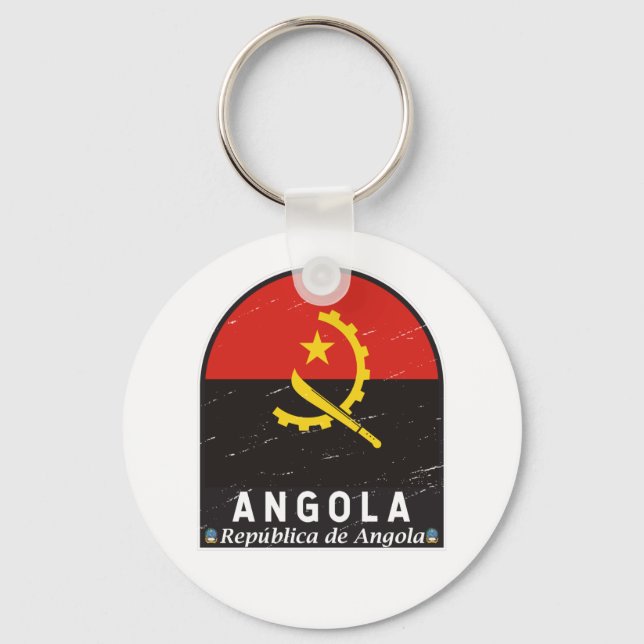 Llavero Angola Bandera Emblema de mal gusto cosecha (Anverso)