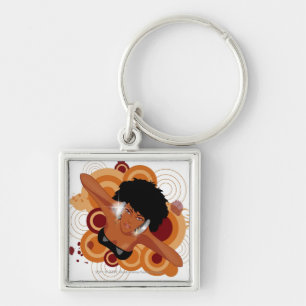 Llavero Ángulo de una mujer que disfruta de música con l