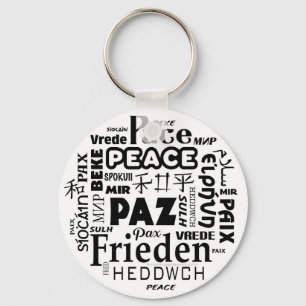 Llavero Anillo clave con diseño de paz en varios idiomas