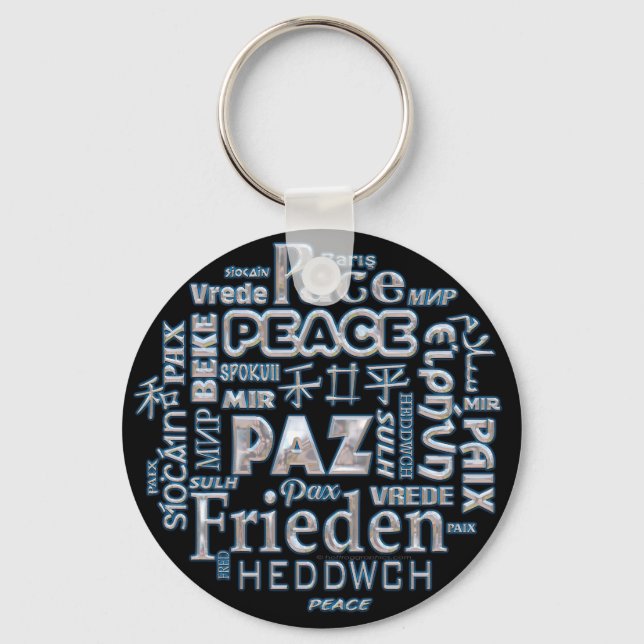 Llavero Anillo clave con diseño de paz en varios idiomas (Anverso)