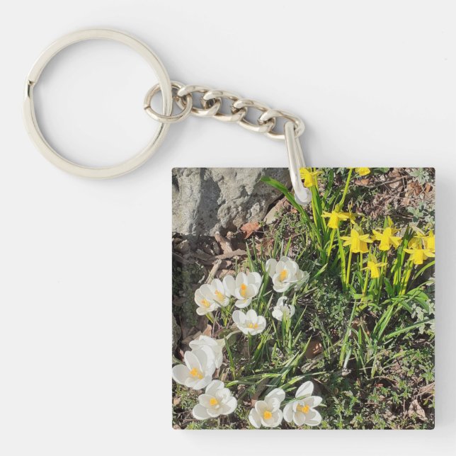 Llavero Anillo de claves acrílicas de Daffodils y Crocus (Frente)