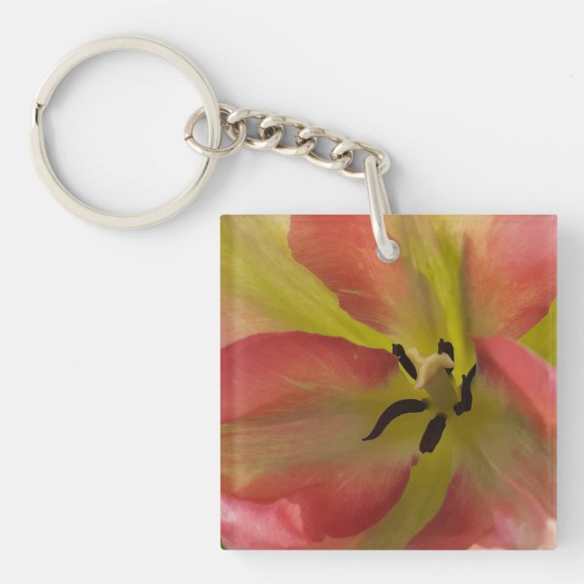 Llavero Anillo de claves acrílicas de tulipanes rosados y  (Frente)