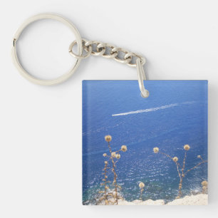 Llavero Anillo de claves acrílicas del mar azul griego