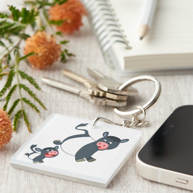 Llavero Anillo de claves acrílico de vaca y ternera con co (Frente Derecha)